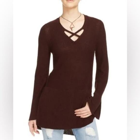 Free People tunic criss cross red burgundy sweater XS - Picture 1 of 6